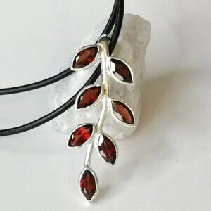 New, sterling silver garnet branch pendant necklace